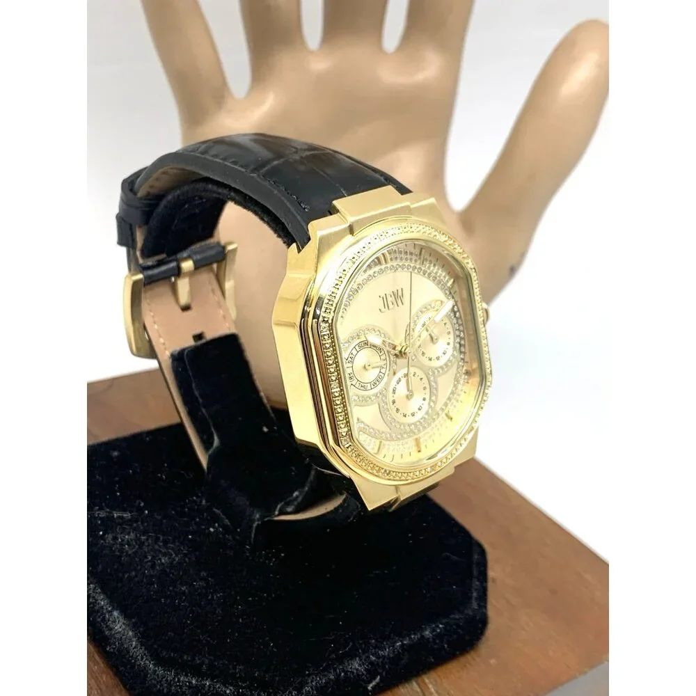 JBW Men's Watch J6408D Orion Quartz Diamond Accent Gold Dial Black Leather Strap